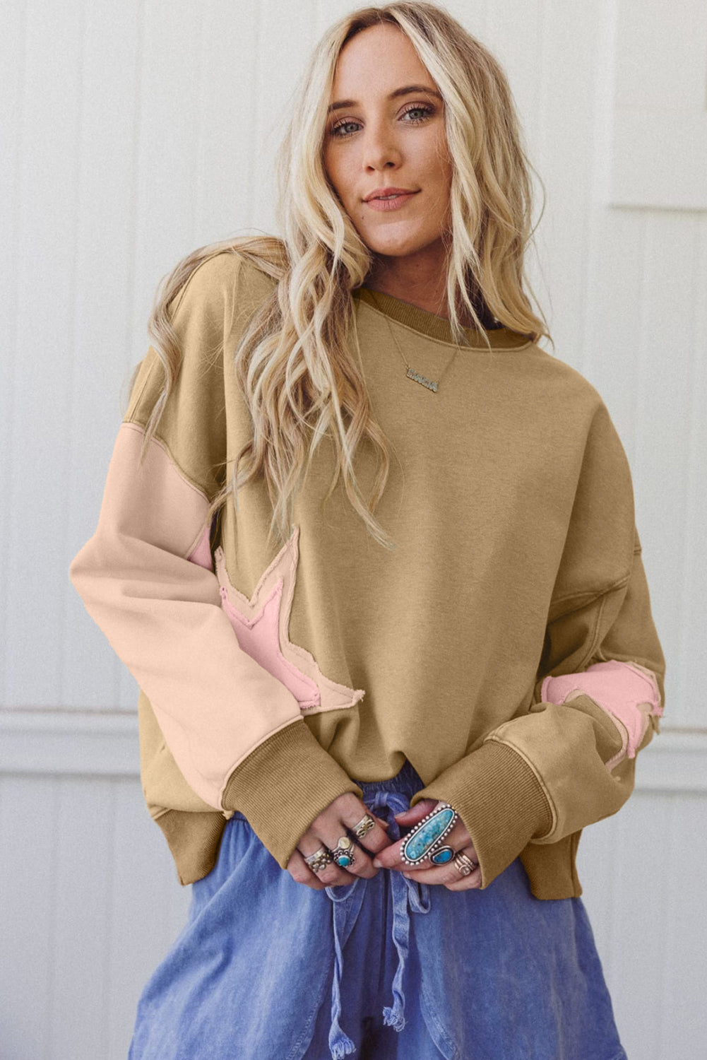 Star Patchwork Colorblock Oversized Sweatshirt