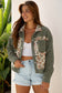 Sage Green Ribbed Retro Floral Patchwork Shirt Style Jacket
