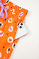 Orange Halloween Print Lapel Shirt and Pants Pajama Set