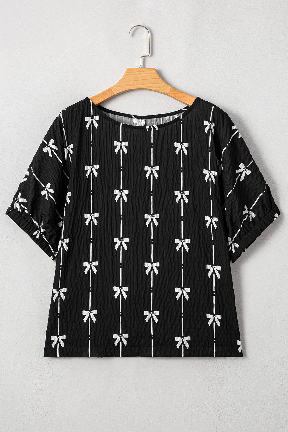 Striped Puff Sleeve Blouse with Black Bow Print