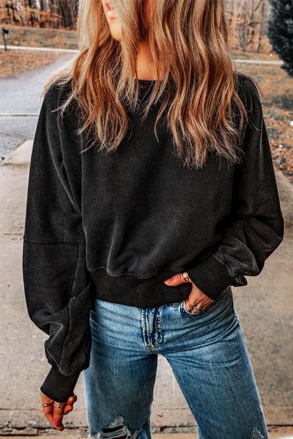 Black Casual One Strap V-shape Open Back Sweatshirt