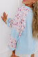 Apricot Crinkle Rib Floral Patchwork Balloon Sleeve Top