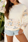 Beige Geo Pattern Patchwork Hoodie with Kangaroo Pocket