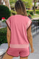 Peach Blossom Contrast Trim Cap Sleeve Tee And Shorts Set