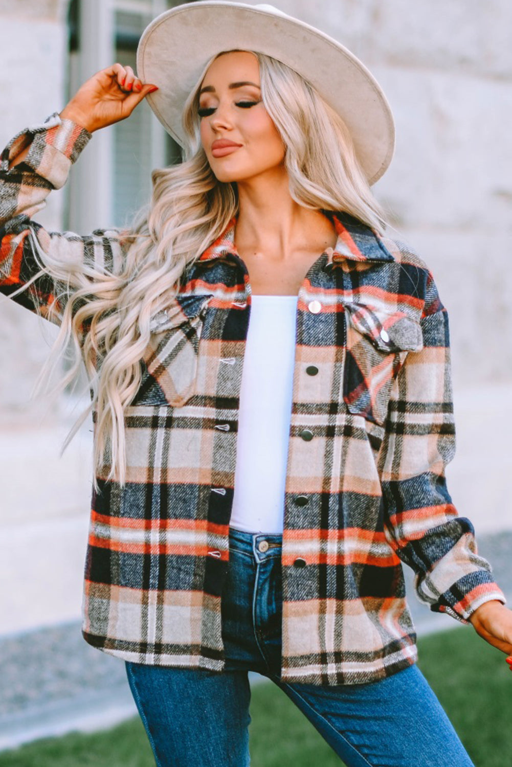 Red Plaid Button Front Pocket Shirt Shacket