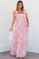 Pink Floral Ruffle Strap Maxi Dress – Cottagecore Square Neckline