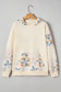 Beige Geo Pattern Patchwork Hoodie with Kangaroo Pocket