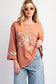 Grapefruit Orange Flower Exposed Seam Patchwork Loose Top