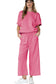 Strawberry Pink Textured Loose Fit T Shirt & Drawstring Pants Set