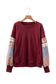 Red Sandalwood Plaid Colorblock Patchwork Sleeve Raw Seam Sweatshirt