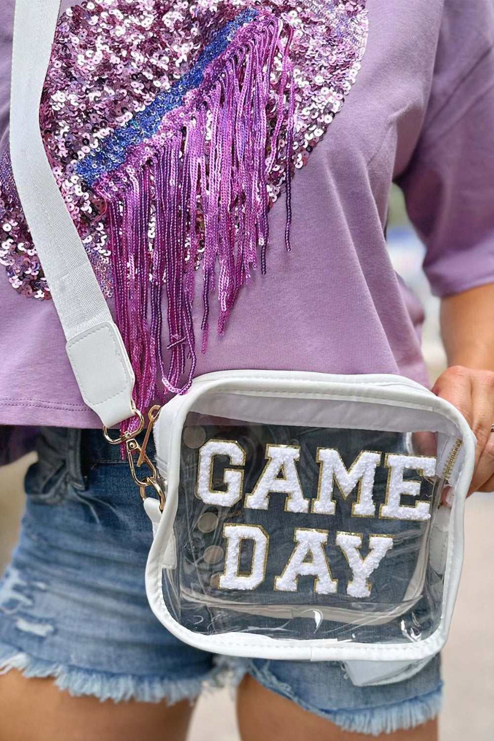 Fiery Red Chenille GAME DAY Pattern Clear Bag