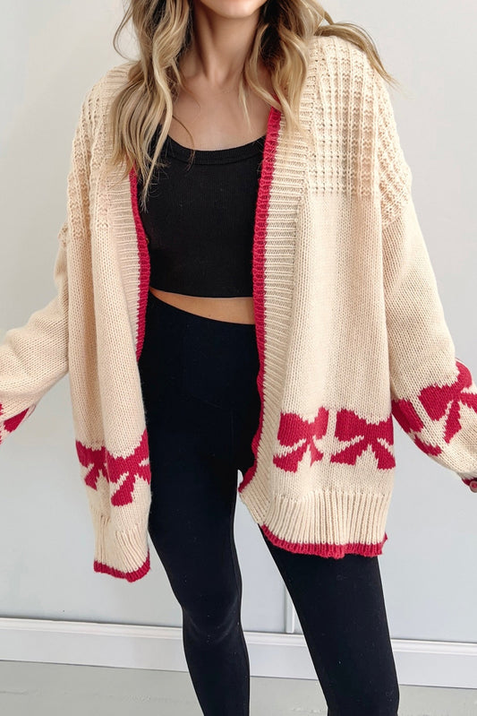 Bow Pattern Textured Open Front Baggy Cardigan