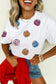 White Sequin Pumpkin Face Patched Crew Neck Holiday T-Shirt