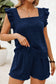 Dirty blue Textured Square Neck Top and Shirred High Waist Shorts Set