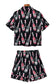 Black Champagne Print Silky Short Sleeve Pajamas Set