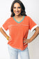 Grapefruit Orange Contrast Trim Exposed Seam V Neck T Shirt