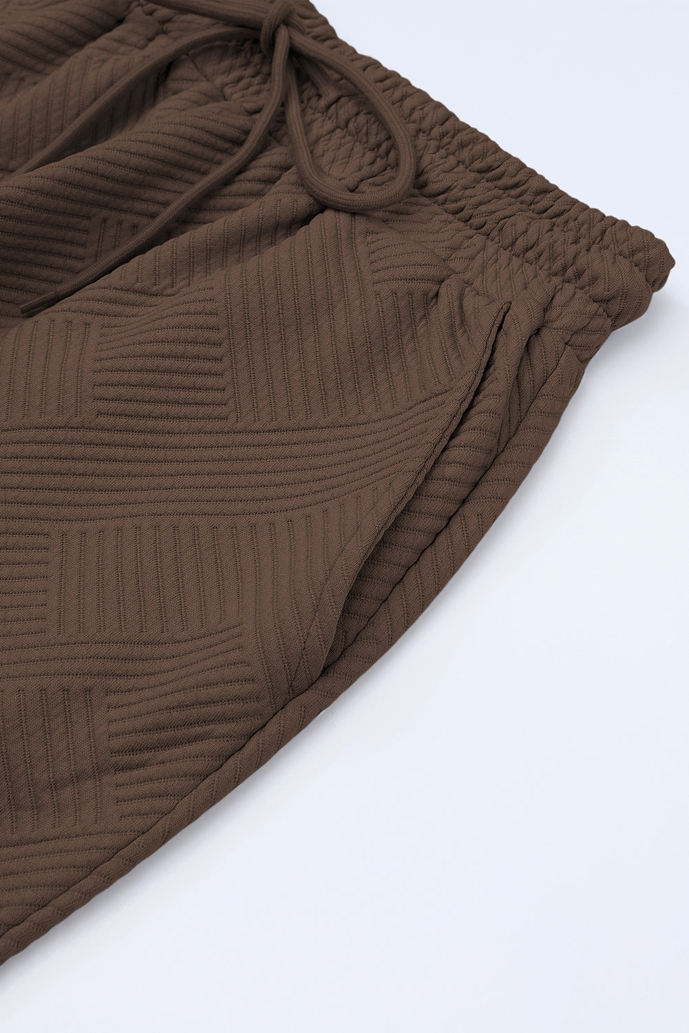 Brown Textured Loose Fit T-Shirt and Drawstring Pants Set
