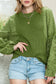 Green Eyelet Drop Shoulder Long Sleeve Pullover Sweater