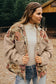 Floral Waffle Knit Patchwork Chest Pockets Buttoned Jacket