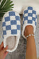 Light Blue Checkered Print Fuzzy Slip On Winter Slippers