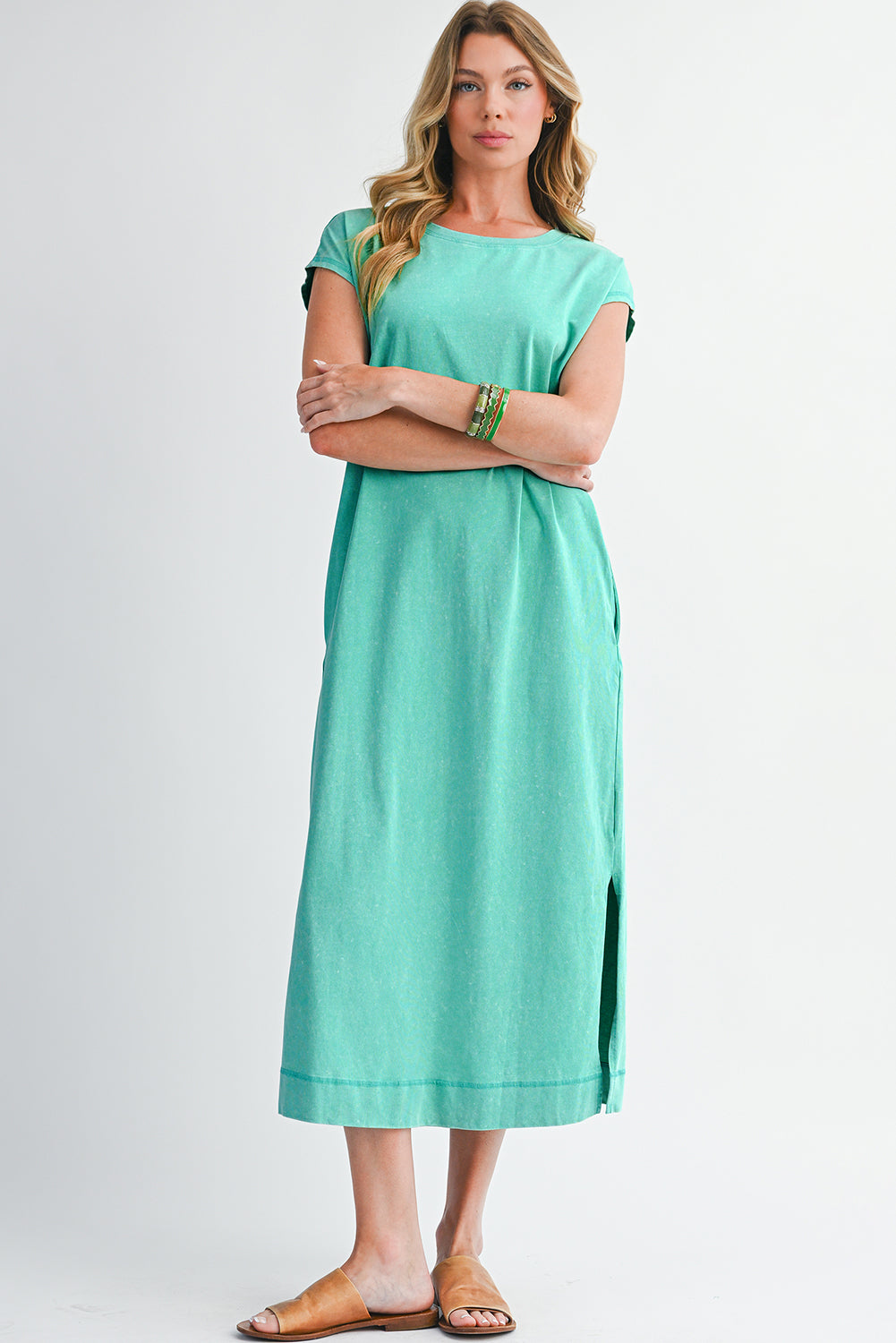 Mineral Wash Pocketed Cotton T-Shirt Dress