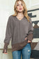 Brown Patchwork Split V Neck Thumblehole Sleeve Top