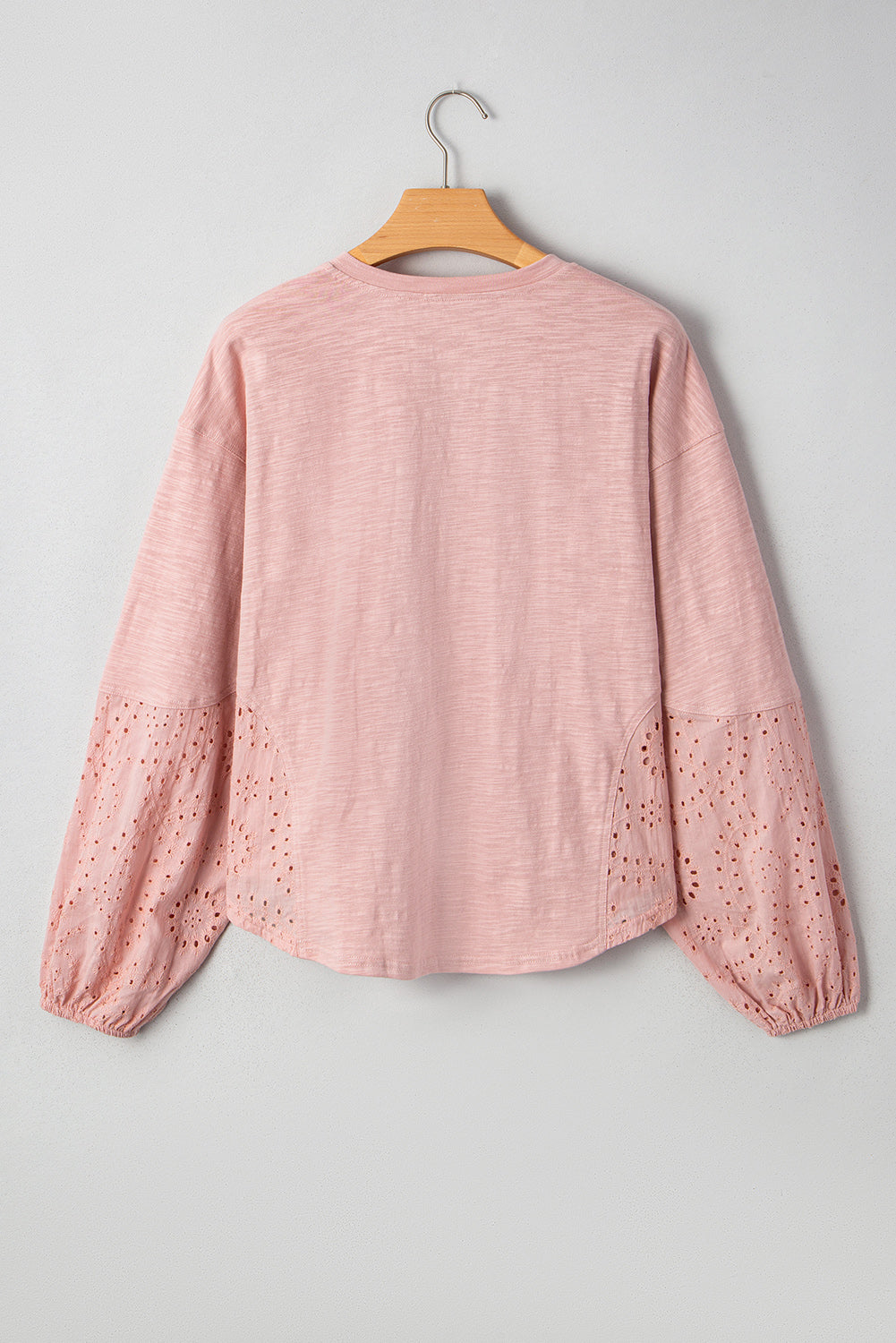 Light Pink Keyhole Notch V-Neck Batwing Sleeve Blouse