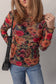 Multicolor Floral Print Lettuce Trim Long Sleeve Mesh Top