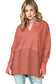 Mineral Red Waffle Knit Patchwork Exposed Seam Long Sleeve Top