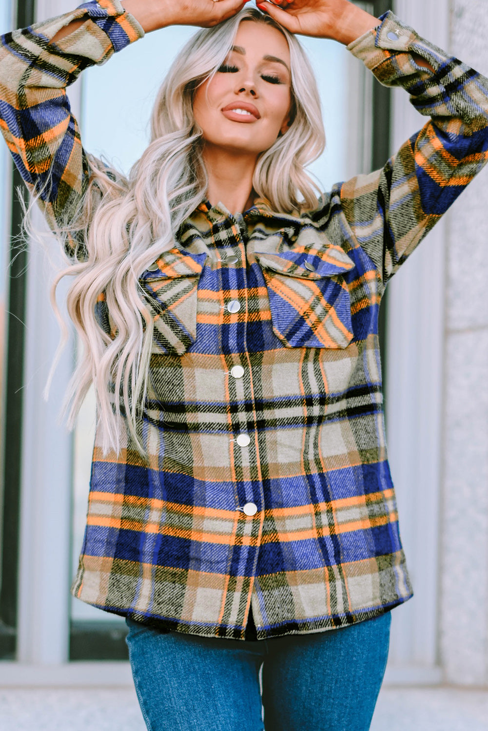 Red Plaid Button Front Pocket Shirt Shacket