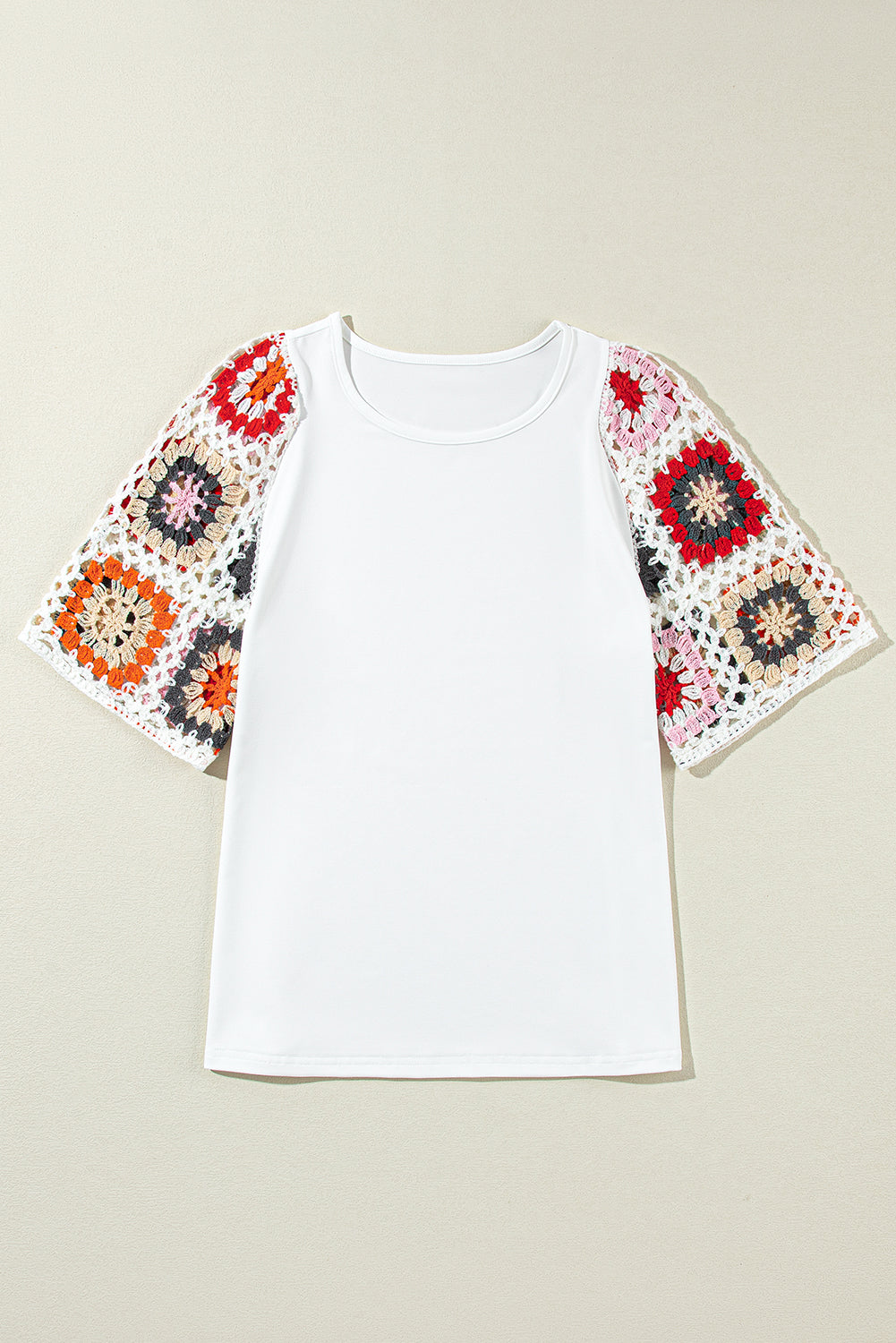 Black Floral Hollowed Crochet Sleeve Boho T Shirt