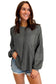 Gray Waffle and Crinkle Patchwork Long Sleeve Top