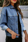 Dark Blue Washed Oversized Pocketed Denim Jacket