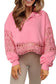 Pink Hollow Embroidery Patchwork Snap Button Sweatshirt