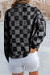 Black Checkered Patchwork Button Up Denim Jacket