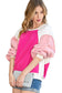 Rosy Colorblock Patchwork Plush Pullover Sweatshirt