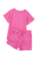 Strawberry Pink 2Pcs Solid Textured Drawstring Shorts Set