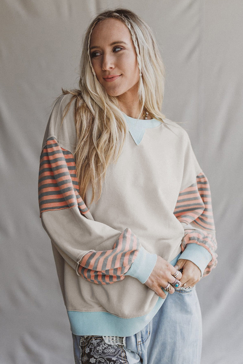 Striped Contrast Patchwork Oversized Sweatshirt