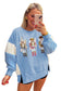 Beau Blue Sequin Nutcracker Textured Sleeve Patchwork Sweatshirt