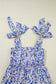 Blue Floral Knotted Straps Tiered Babydoll Dress