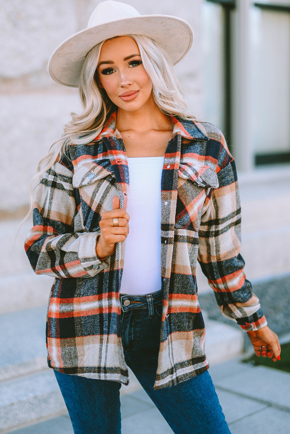 Red Plaid Button Front Pocket Shirt Shacket