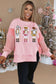 Light Pink Sequin Nutcracker Textured Sleeve Patchwork Sweatshirt