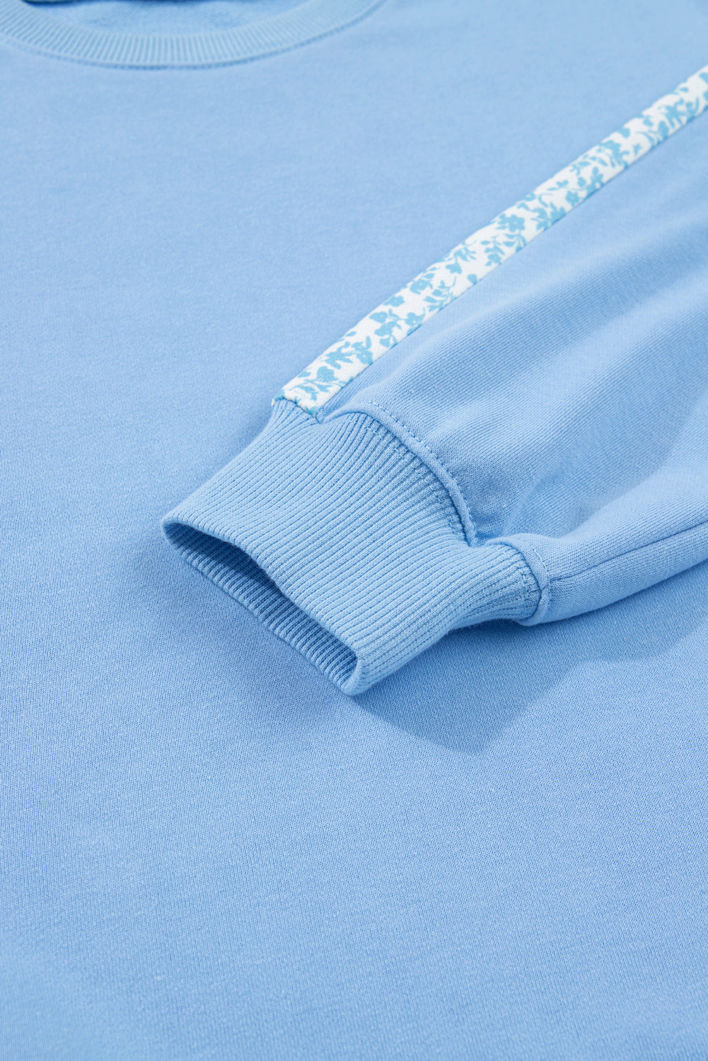 Blue Floral Patchwork Drop Shoulder Pullover and Sweatpants Lounge Set