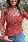 Red Game Day Football Mesh Sheer Long Sleeve Top