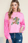 Pink Holly Jolly Sequins Patch Drop Shoulder Patchwork Long Sleeve Top