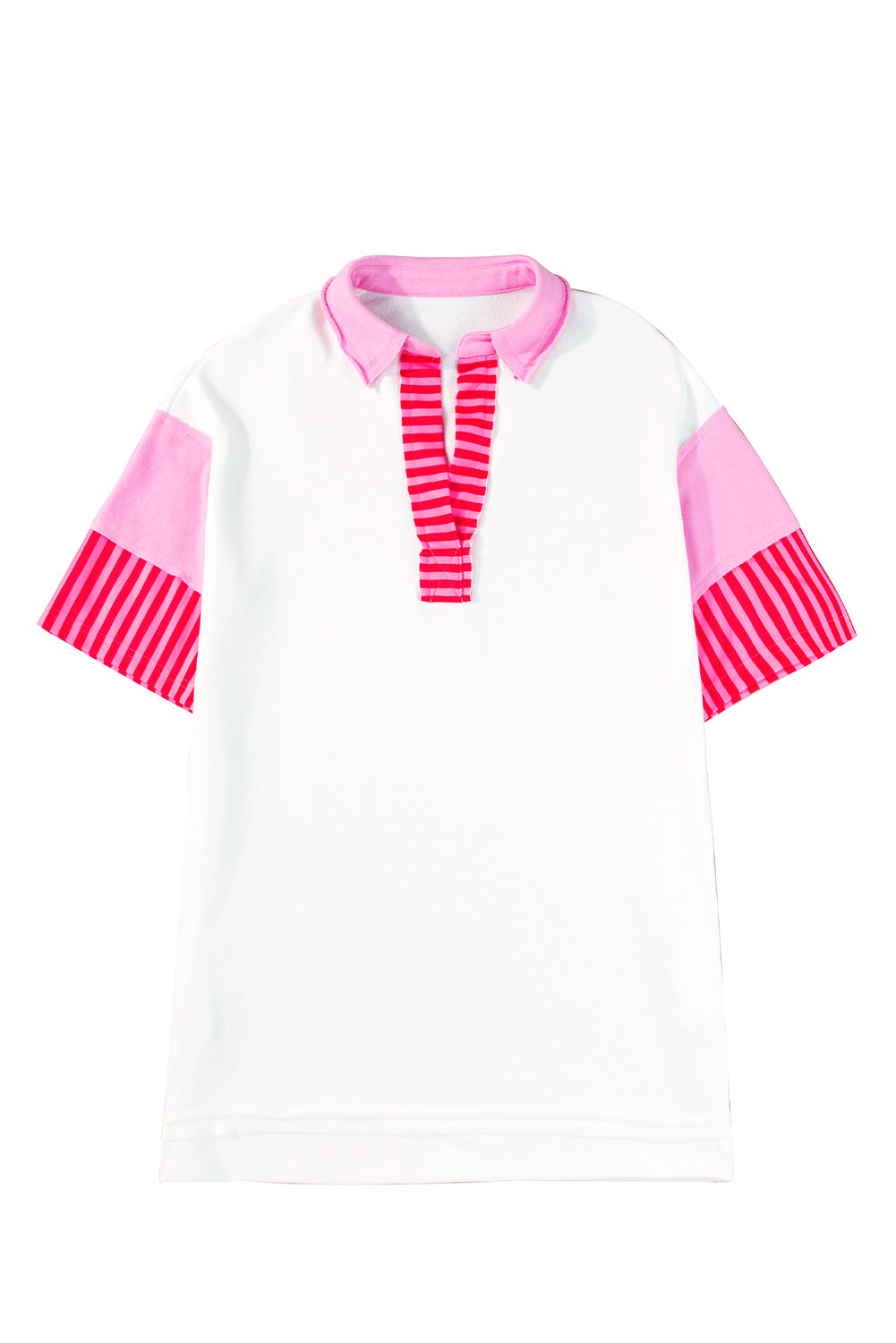 Pink Stripe Colorblock Sleeve Collared Mini Dress