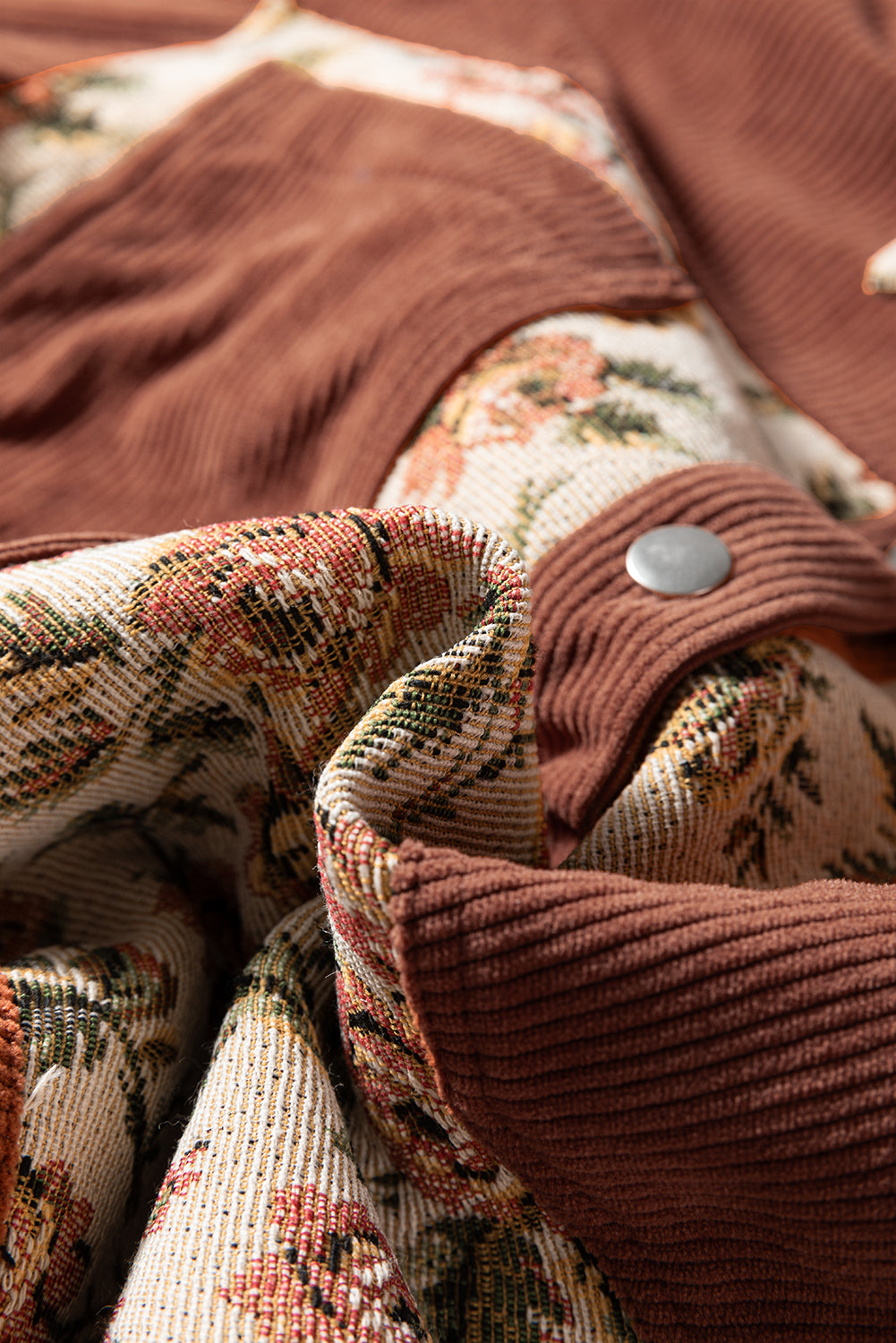 Ribbed Retro Floral Patchwork Shirt Style Jacket