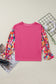 Sachet Pink Flower Patchwork Ribbed Knit Drop Shoulder Top