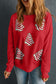 Red Playful Christmas Tree Patched Dropped Shoulder Sweatshirt
