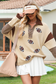 Light French Beige Football Sequins Patch Striped Patchwork Polo Sweatshirt